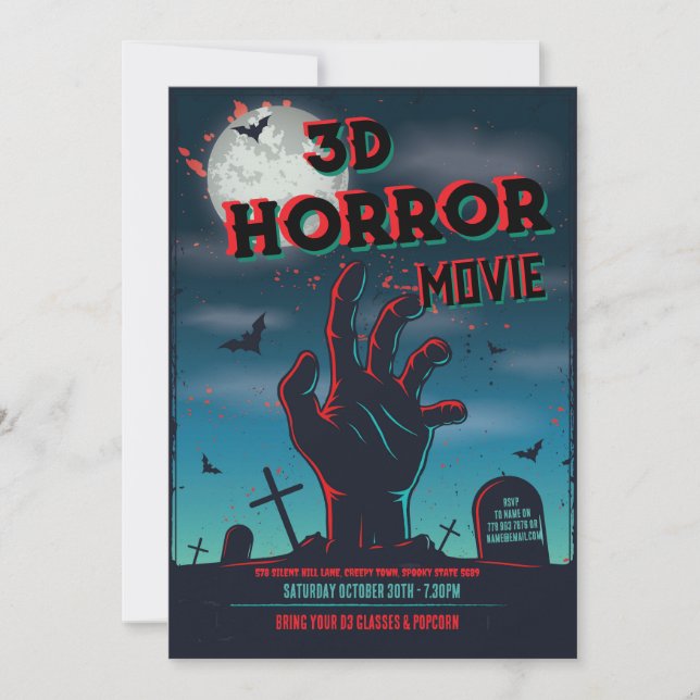 Halloween 3D Movie Horror Party Einladung (Vorderseite)