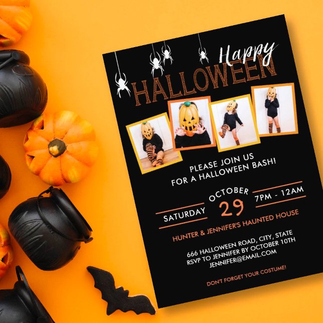 Halloween 4 Photo Araignées | Invitation de parti (Invite your friends to a Halloween bash, or Halloween baby shower or birthday party with this design)