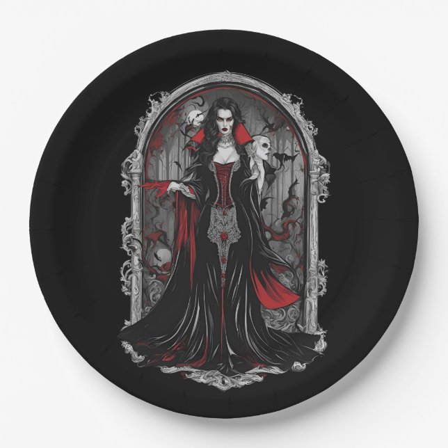 Halloween 4 Vampire, lustiges, beängstigendes Mons Pappteller (Vorderseite)