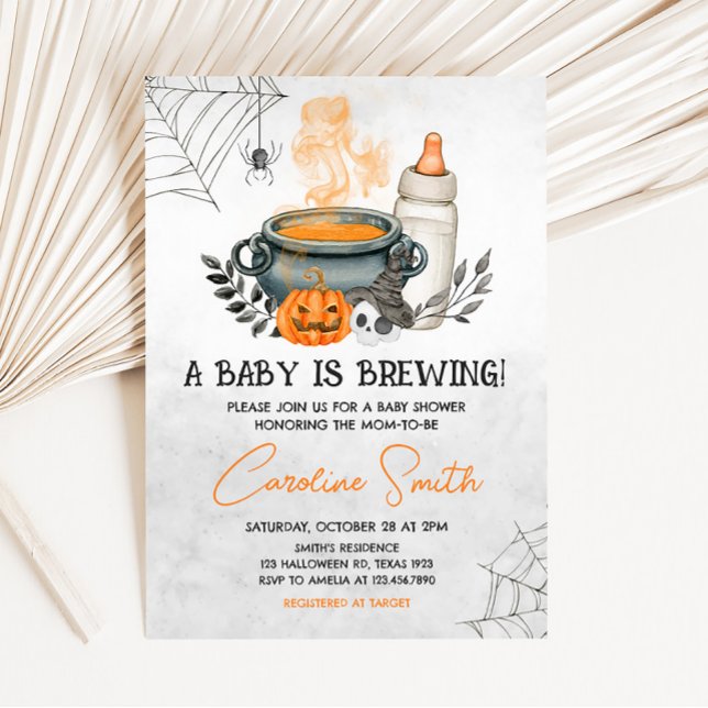 Halloween A Baby wird Baby-Dusche brauen Einladung (Orange Baby Bottle Halloween Baby Shower Invitation)