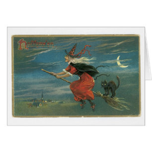 Halloween à l'ancienne, sorcière avec chat noir
