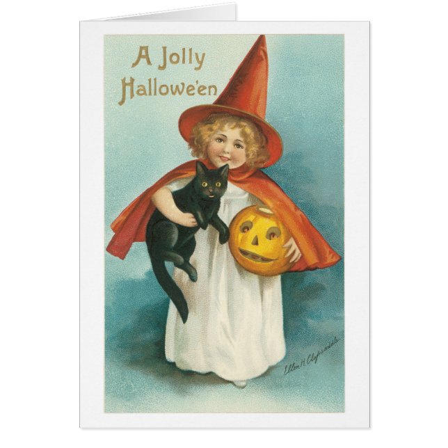 Halloween à l'ancienne, sorcière fille avec chat n (Devant)