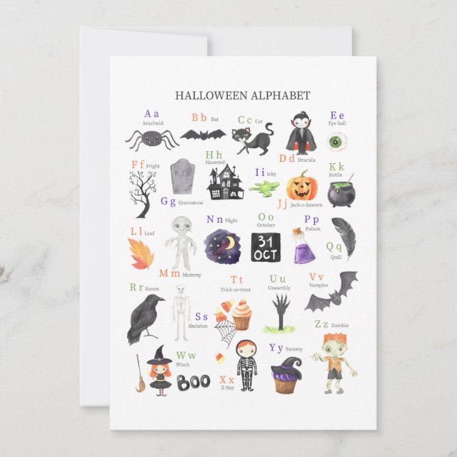 Halloween ABC Poster Kids Study Guide Einladung (Vorderseite)