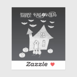 Halloween-Abend mit Spuk Haus, Fledermäusen, Kürbi Aufkleber