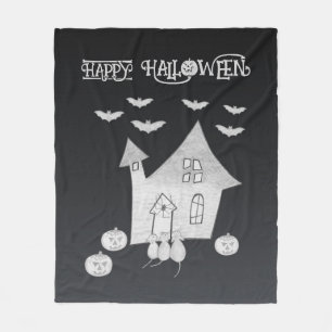 Halloween-Abend mit Spuk Haus, Fledermäusen, Kürbi Fleecedecke