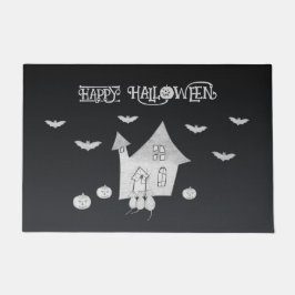 Halloween-Abend mit Spuk Haus, Fledermäusen, Kürbi Fußmatte