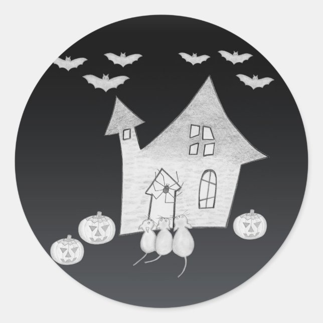 Halloween-Abend mit Spuk Haus, Fledermäusen, Kürbi Runder Aufkleber (Vorderseite)