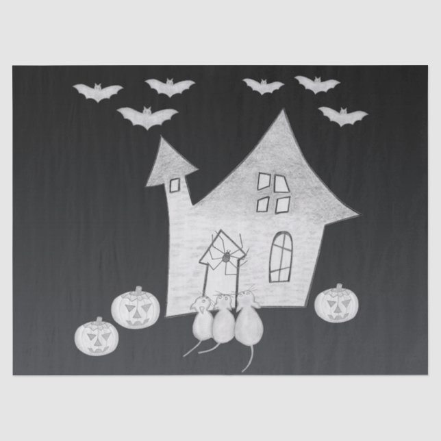 Halloween-Abend mit Spuk Haus, Fledermäusen, Kürbi Seidenpapier (Vorderseite)