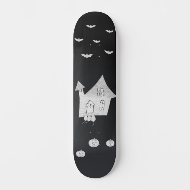 Halloween-Abend mit Spuk Haus, Fledermäusen, Kürbi Skateboard (Vorderseite)