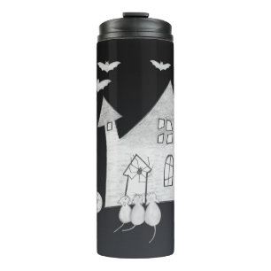 Halloween-Abend mit Spuk Haus, Fledermäusen, Kürbi Thermosbecher