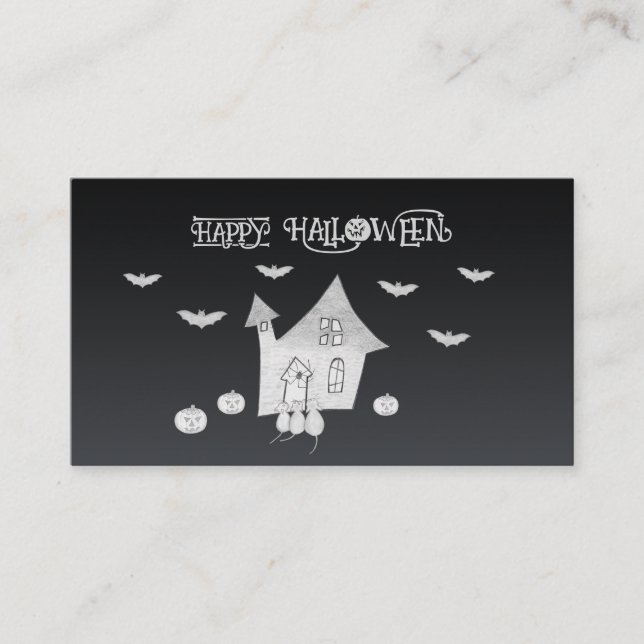 Halloween-Abend mit Spuk Haus, Fledermäusen, Kürbi Visitenkarte (Vorderseite)