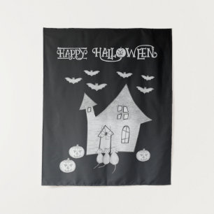 Halloween-Abend mit Spuk Haus, Fledermäusen, Kürbi Wandteppich