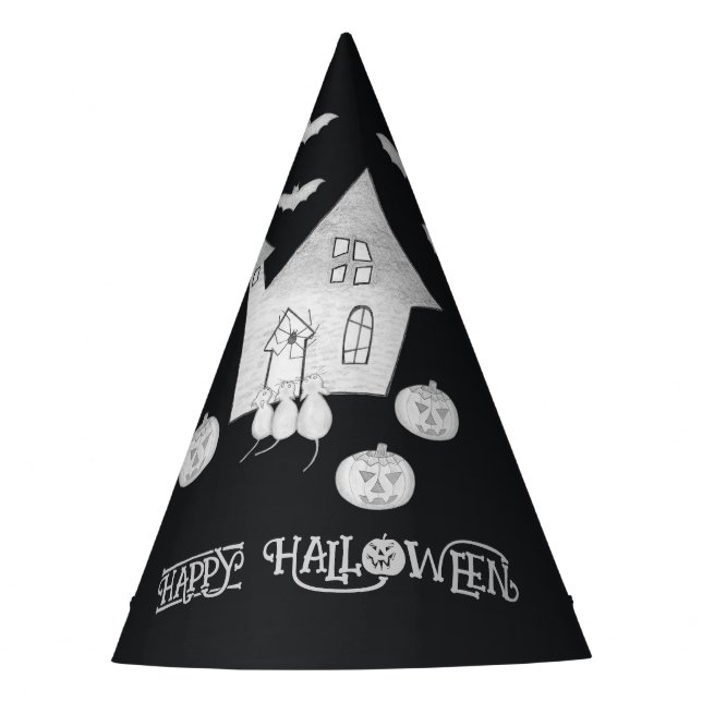 Halloween-Abend mit Spuk Haus, Fledermäusen, Party Partyhütchen (Vorderseite)