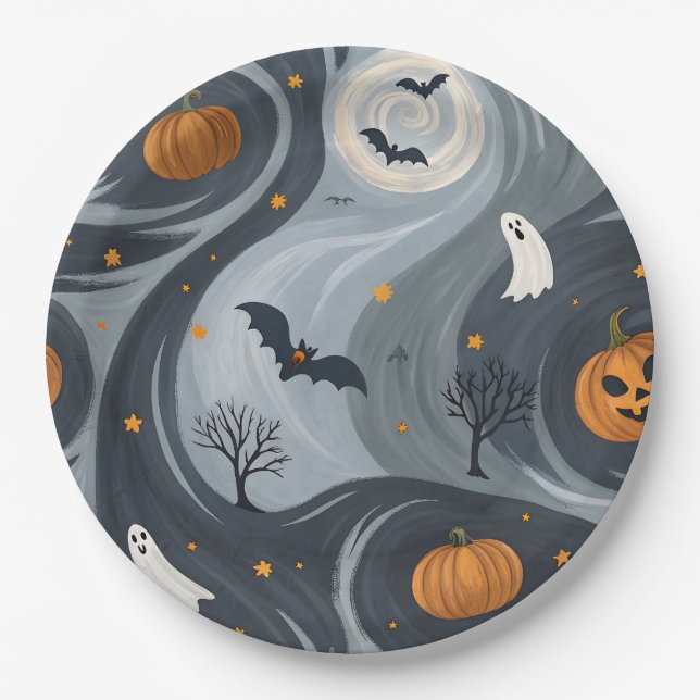 Halloween-Abend Pappteller (Vorderseite)