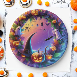 Halloween-Abend verzaubert - Teller aus festem Pap