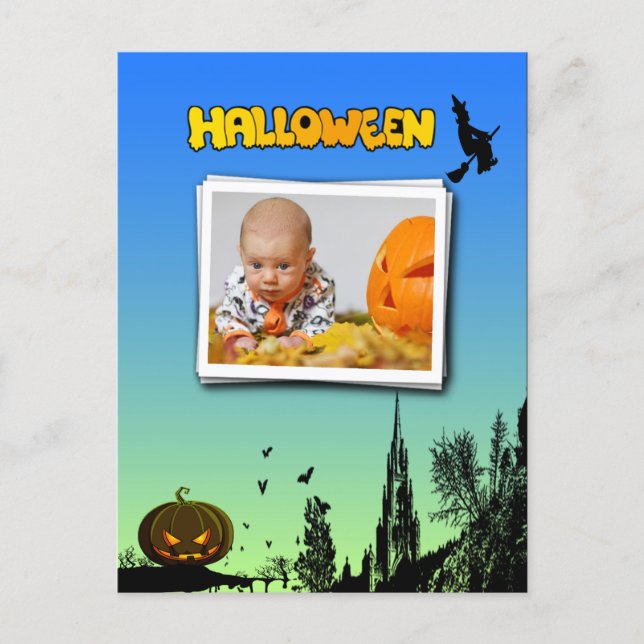 Halloween Abenddämmerung mit Hexenrahmen hinzufüge Postkarte (Vorderseite)