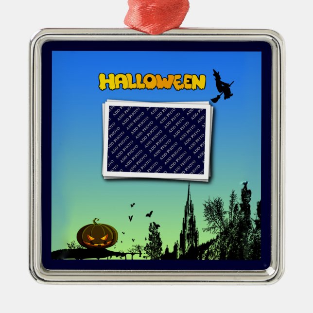 Halloween Abenddämmerung mit Hexenrahmen hinzufüge Silbernes Ornament (Vorne)