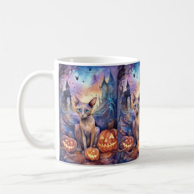 Halloween Abessinerkatze mit Pumpkins Beängstigend Kaffeetasse (Links)