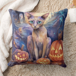Halloween Abessinerkatze mit Pumpkins Beängstigend Kissen