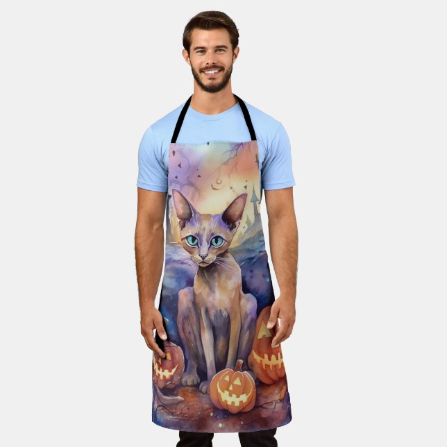 Halloween Abessinerkatze mit Pumpkins Beängstigend Schürze (Getragen)