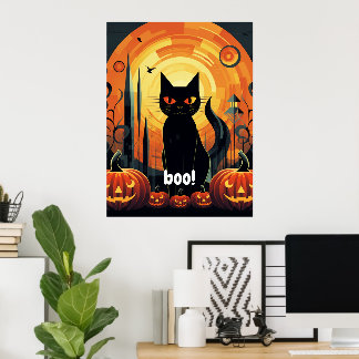 Halloween Abstrakt Black Cat und Pumpkin Design Poster