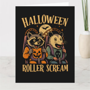Halloween Achterbahn Schrei Waschbär und Opossum Karte