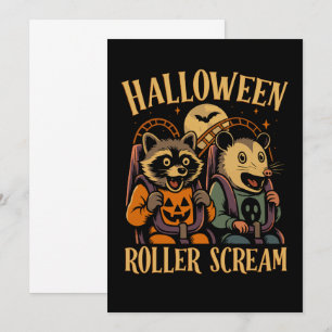 Halloween Achterbahn Schrei Waschbär und Opossum Karte