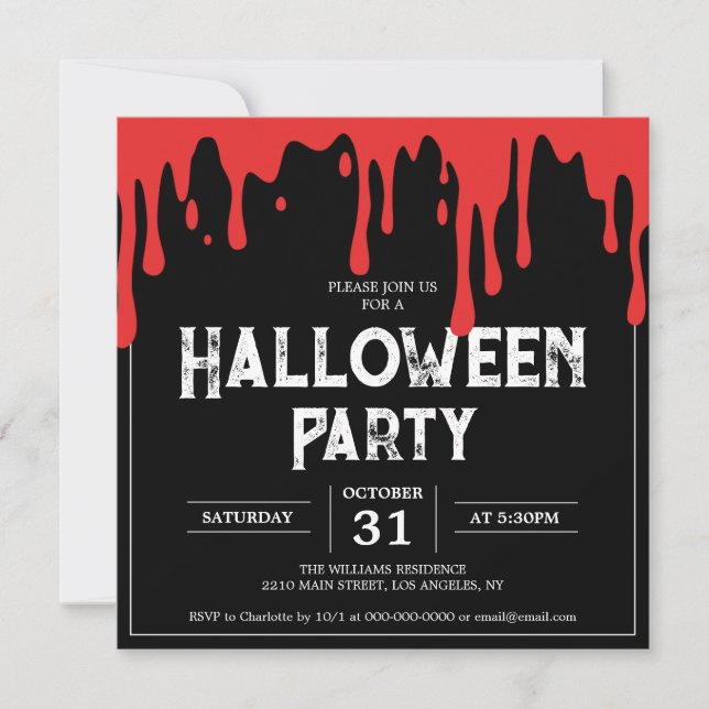 Halloween Adult Party Blut Tropfen Einladung (Vorderseite)