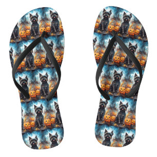 Halloween Affenpinscher mit Pumpkins Beängstigend Flip Flops