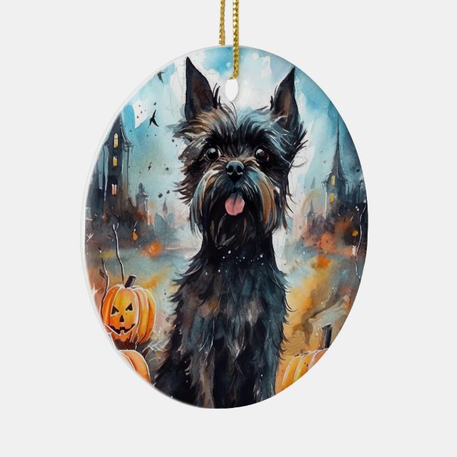 Halloween Affenpinscher mit Pumpkins Beängstigend Keramik Ornament (Rechts)