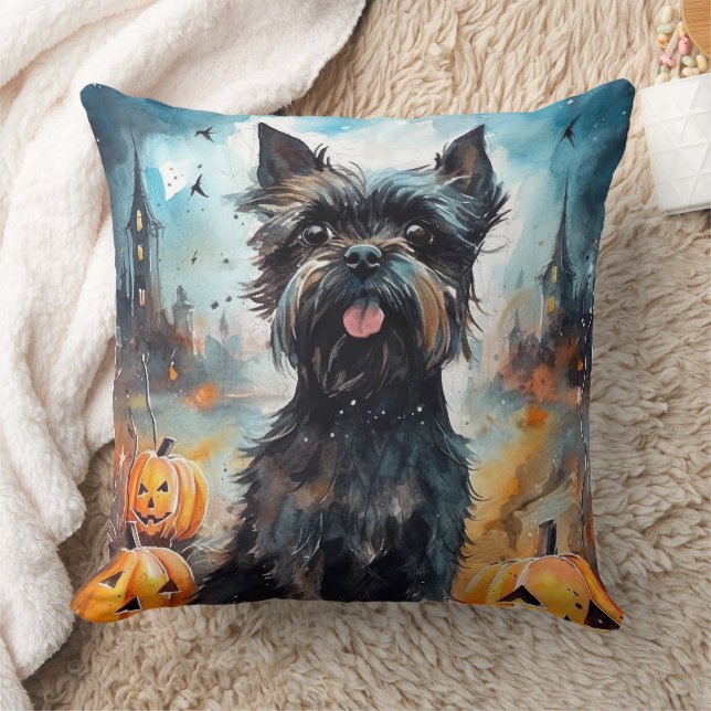 Halloween Affenpinscher mit Pumpkins Beängstigend Kissen (Decke)