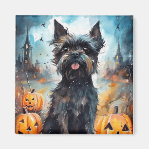 Halloween Affenpinscher mit Pumpkins Beängstigend Magnet