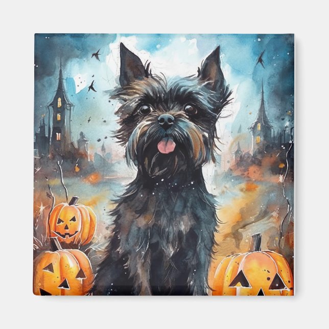 Halloween Affenpinscher mit Pumpkins Beängstigend Magnet (Vorne)