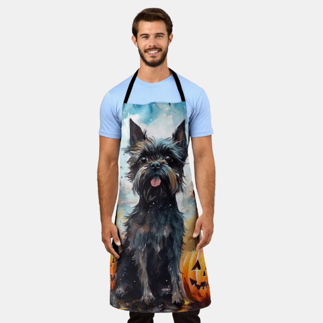 Halloween Affenpinscher mit Pumpkins Beängstigend Schürze (Getragen)