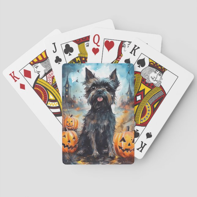 Halloween Affenpinscher mit Pumpkins Beängstigend Spielkarten (Rückseite)