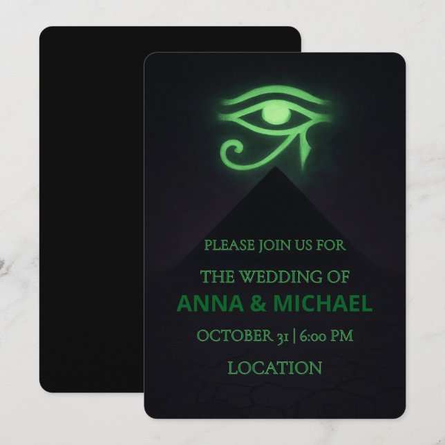 Halloween Ägyptisches Auge der Horus Dark Green We Einladung (Vorne/Hinten)