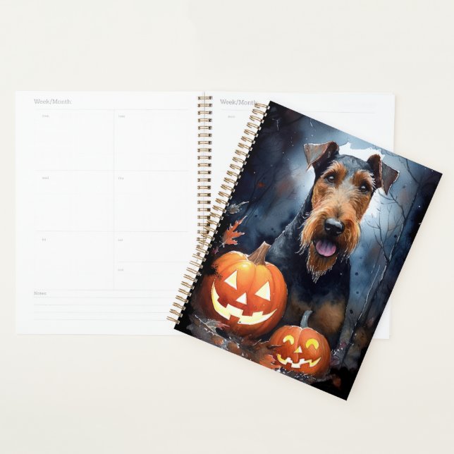Halloween Airedale mit Pumpkins Beängstigend Planer (Anzeige)