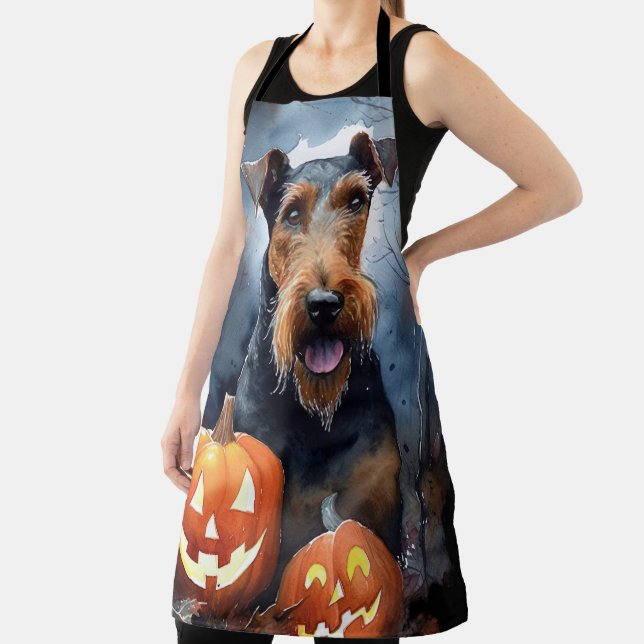 Halloween Airedale mit Pumpkins Beängstigend Schürze (InSitu)