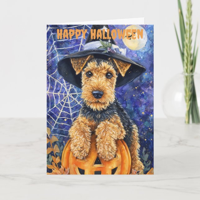 Halloween Airedale Terrier Feiertagskarte (Vorderseite)
