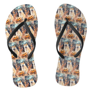 Halloween Akita mit Pumpkins Beängstigend Flip Flops