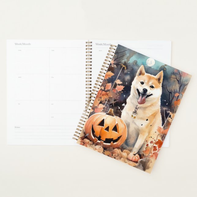 Halloween Akita mit Pumpkins Beängstigend Planer (Anzeige)
