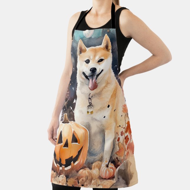 Halloween Akita mit Pumpkins Beängstigend Schürze (InSitu)