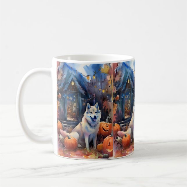 Halloween Alaskan Malamute mit Pumpkins Beängstige Kaffeetasse (Links)