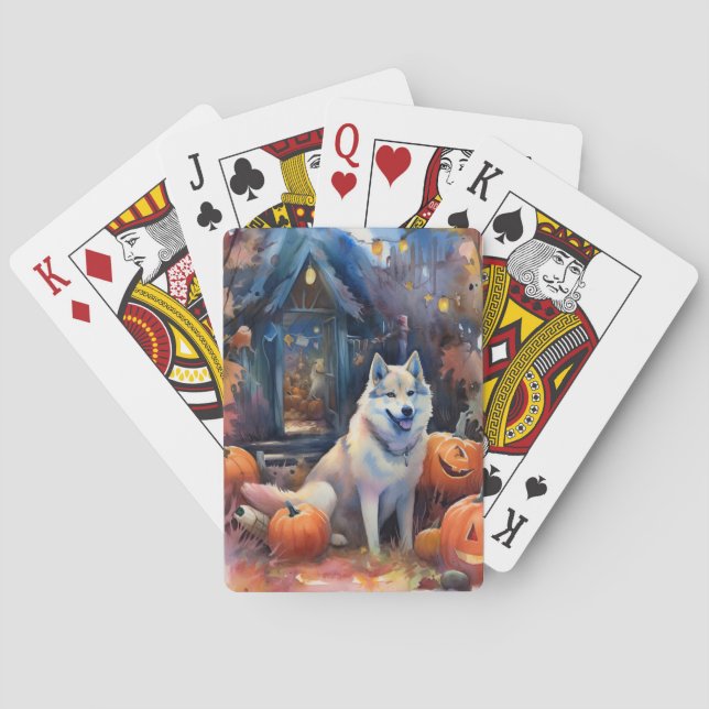 Halloween Alaskan Malamute mit Pumpkins Beängstige Spielkarten (Rückseite)