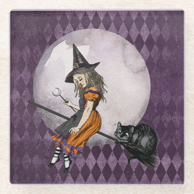 Halloween Alice im Wunderland Cheshire Cat Moon Glasuntersetzer (Vorderseite)