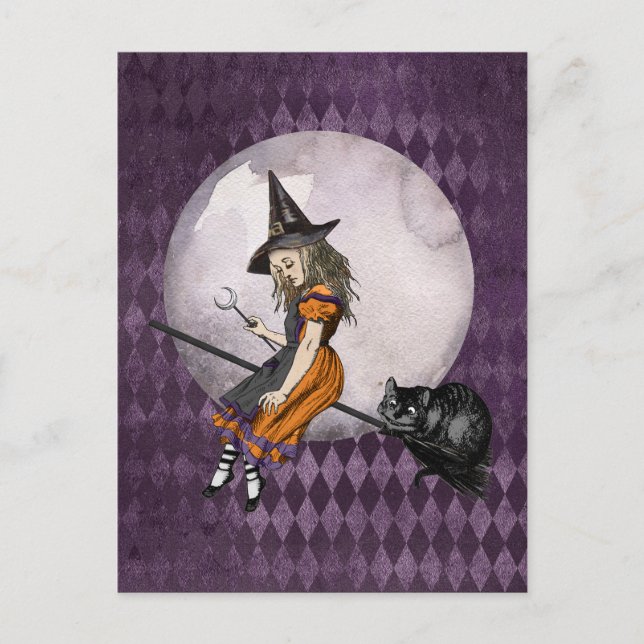 Halloween Alice im Wunderland Cheshire Cat Moon Postkarte (Vorderseite)