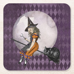 Halloween Alice im Wunderland Cheshire Cat Moon Rechteckiger Pappuntersetzer