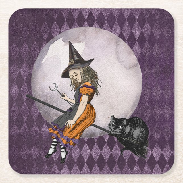 Halloween Alice im Wunderland Cheshire Cat Moon Rechteckiger Pappuntersetzer (Vorderseite)