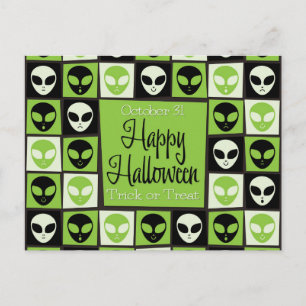 Halloween-Alien-Mosaik Postkarte