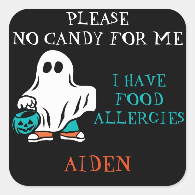 Halloween Allergie Warnghost Füttre keine Kinder Quadratischer Aufkleber (Vorderseite)
